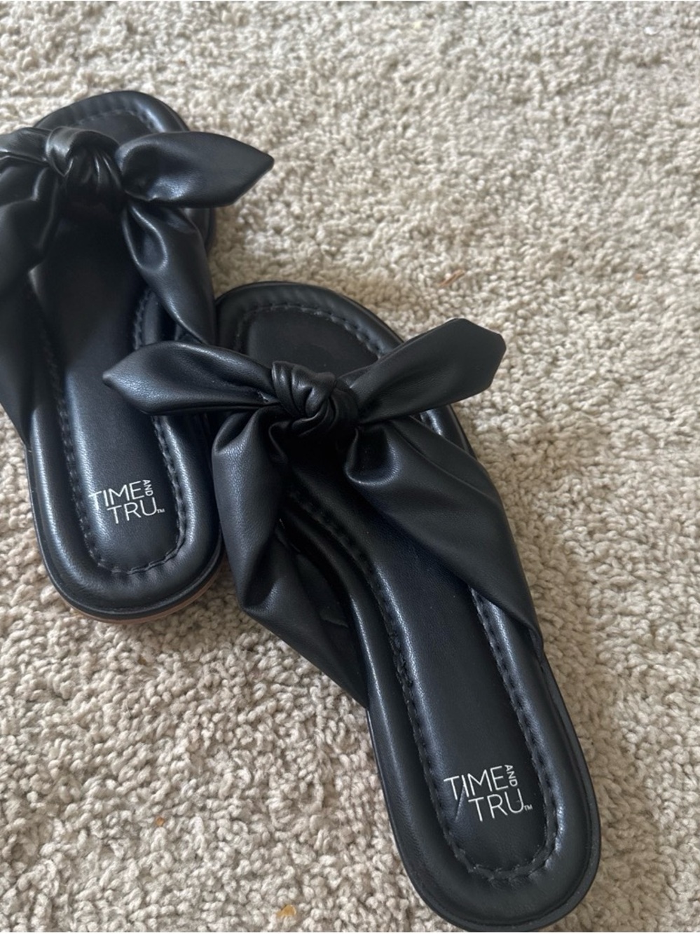 Time and Tru Black Knotted Slide Sandals for Women - Cushioned Comfort